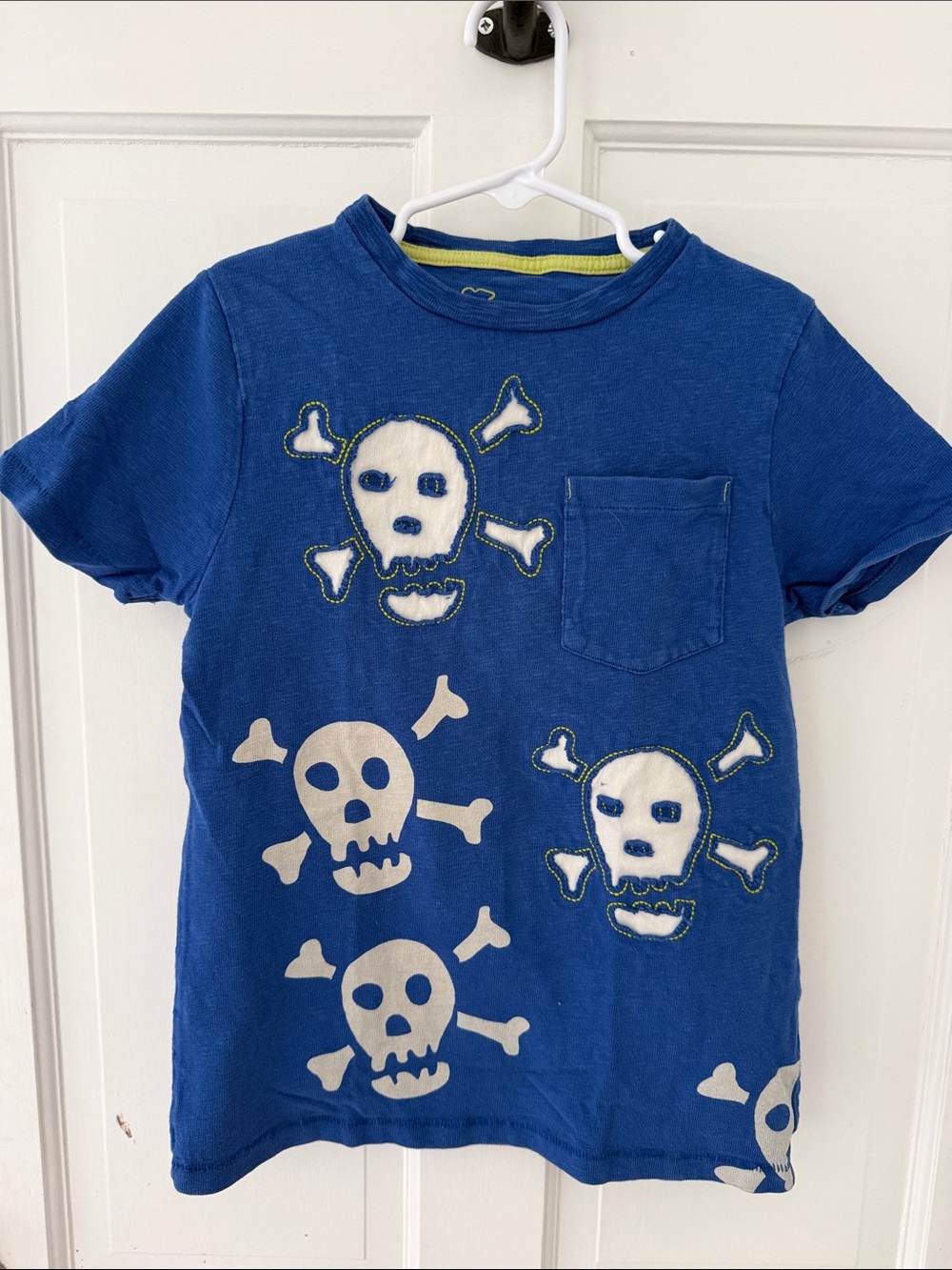 Mini Boden Blue Kids Skull Pocket Tee - Casual Cotton Shirt 7-8